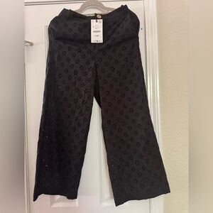 NWT Zara Black Eyelet Wide Leg Pants